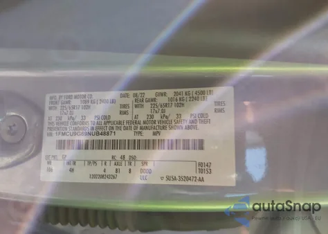 2022 Ford Escape Se из США, поврежденный, VIN 1FMCU9G69NUB48871